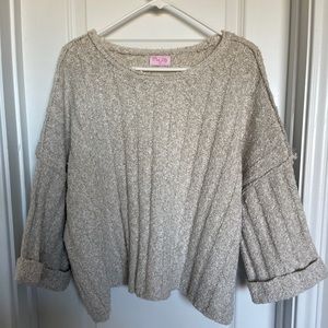 PINKLILY Bell Sleeve Oversized Boxy Sweater Bouncle